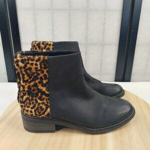 Sperry Black Tan Leopard Genuine Fur Back Quarters Leather Booties Women US 6.5